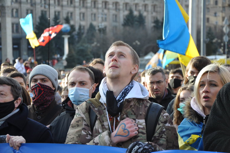 The March of Unity in Kyiv on 12 February 2022 only 12 days before Russia launched its full-scale military aggression against Ukraine. Credit: censor.net