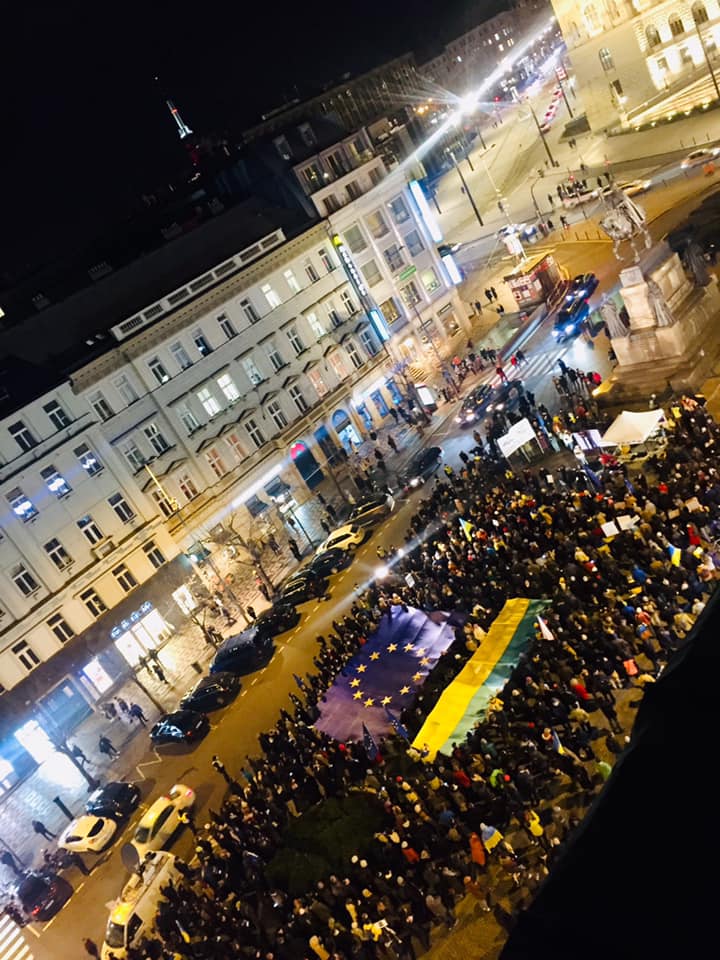 The #StandWithUkraine rally in Prague, the Czech Repoublic. 22 February 2022. Photo: Embassy of Ukraine in Prague