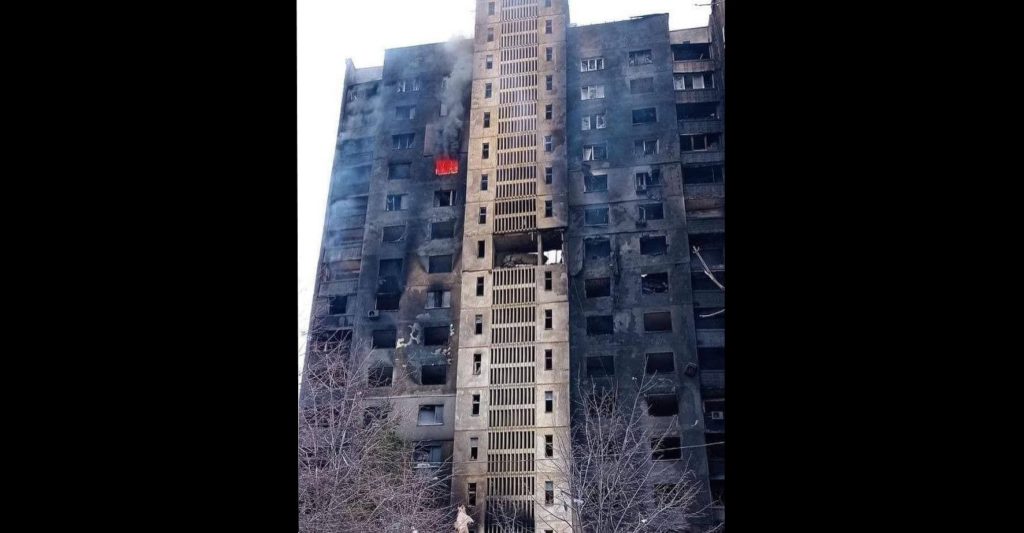 A residential building in Saltіvka, a suburb of the Ukrainian city of Kharkiv, after bombardment by the Russian military. March 9, 2022. The Russo-Ukrainian War (2014-present). Credit: Ukrainian Freedom