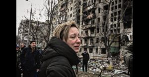 A resident of the building bombed by the Russian military. Kyiv, Ukraine. March 14, 2022. The Russo-Ukrainian War (2014-present). Source: Dattalion.com