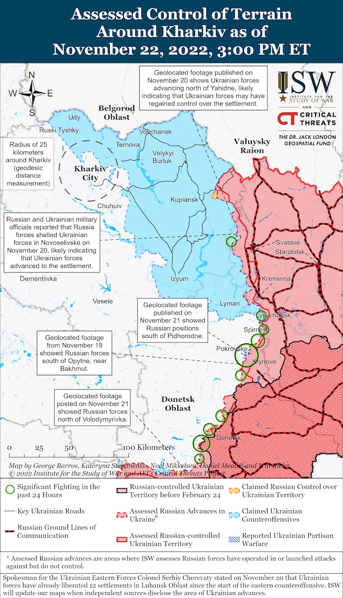 Kharkiv Battle Map. November 22, 2022. Source: ISW. ~