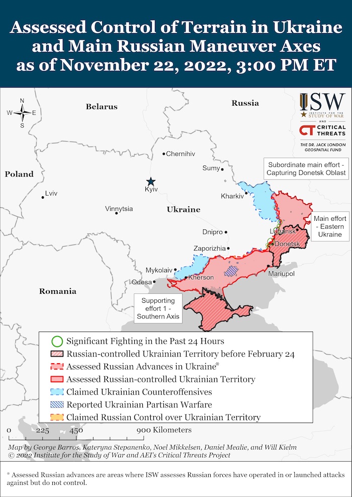 Situation in Ukraine. November 22, 2022. Source: ISW. ~