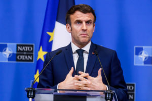Emmanuel Macron, President of France, during press conference after NATO extraordinary SUMMIT 2022. Brussels, Belgium.