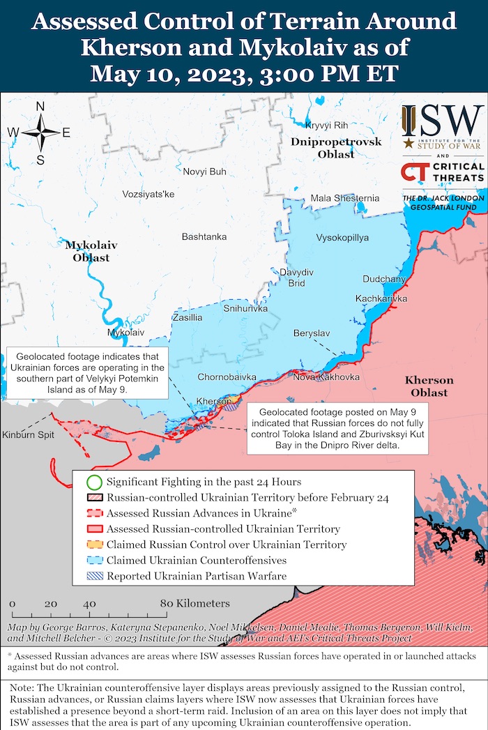 Kherson-Mykolaiv Battle Map. May 10, 2023. Source: ISW. ~
