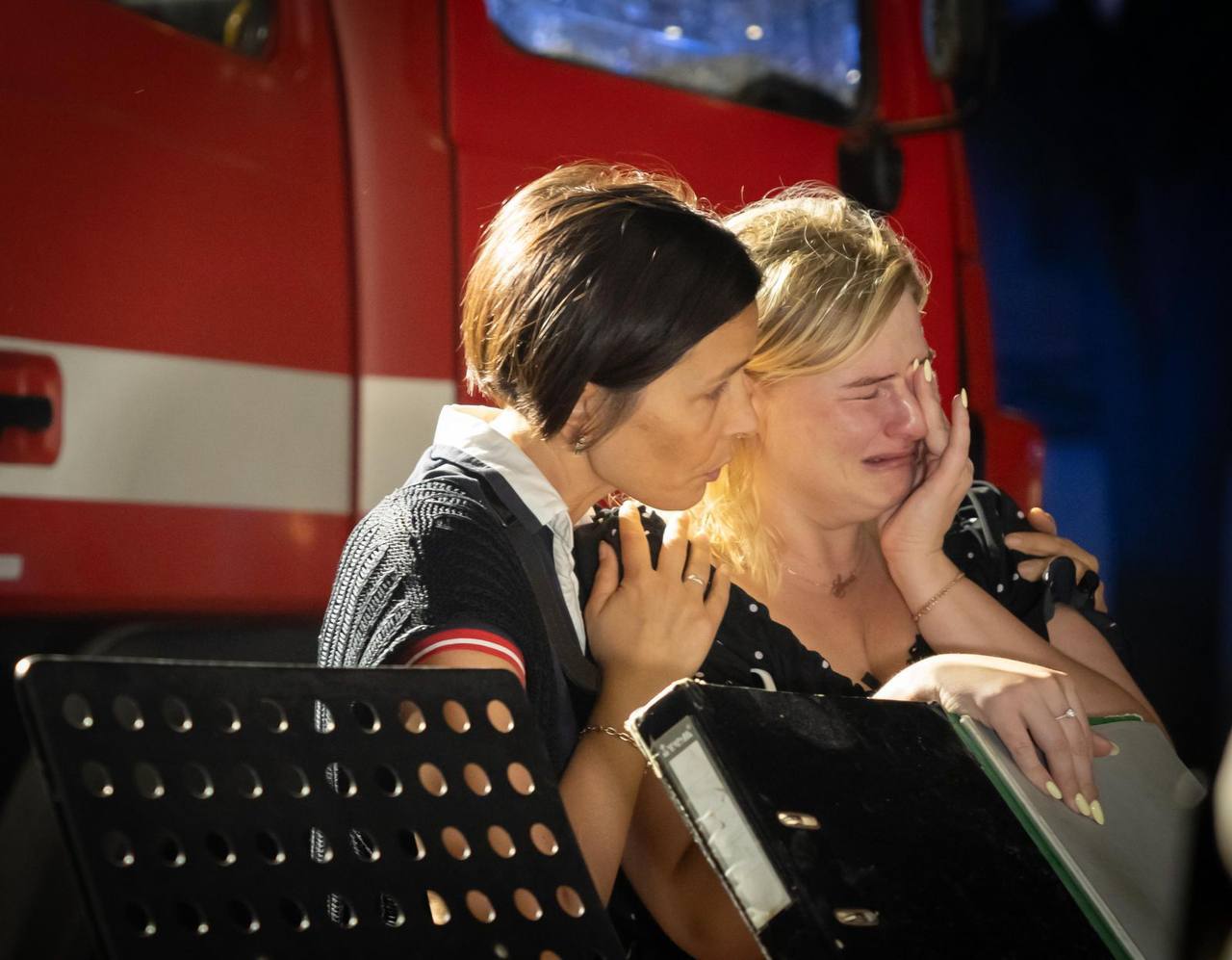 Women cry after the Russian missile attack on Odesa in the night of 23 July. Photo: Odesa Oblast Military Administration