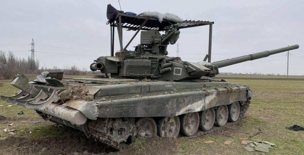 A Russian T-90A tank captured by the Ukrainian armed forces in March 2022.