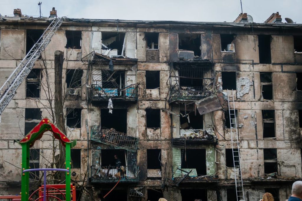 Ruined residential building in Kryvyi Rih in Russian missile attack on 13 June