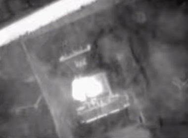 Screenshot of SBU video shared by Ukrainian media allegedly showing the moment of drone strikes on Kursk power station