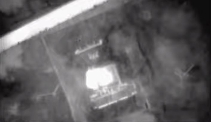 Screenshot of SBU video shared by Ukrainian media allegedly showing the moment of drone strikes on Kursk power station