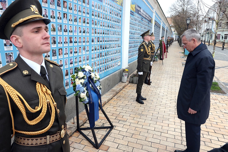 Stoltenberg in Kyiv tribute fallen Ukrainian soldiers wall of remembrance