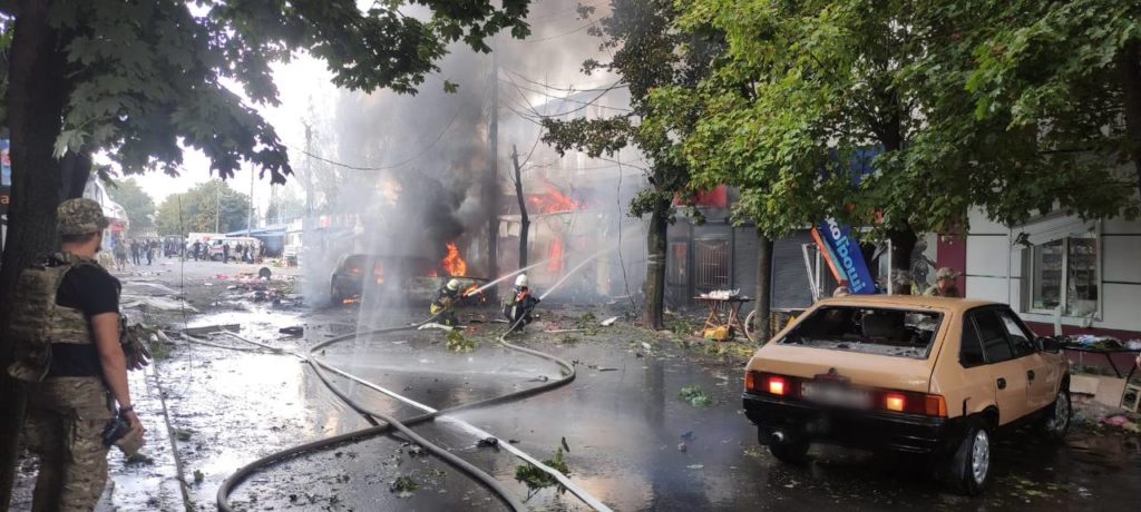 Russian missile has struck the central market in Kostiantynivka. Donetsk oblast, 6 September 2023. Photo: State Emergency Service of Ukraine