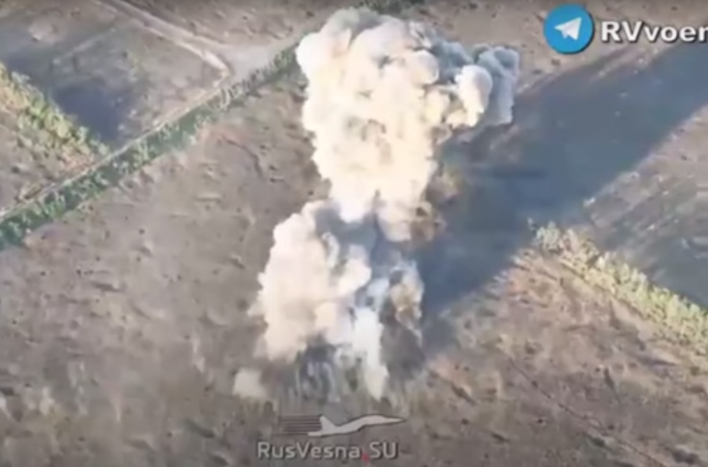 Russian tank detonates near Ukrainian positions