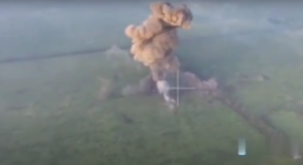 Russian tank detonates near Ukrainian positions