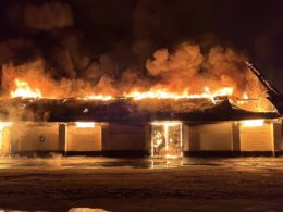 Grain storage on fire in Uman, Cherkasy Oblast, after a Russian drone attack on 1 October 2023. Photo: Telegram/Ihor Taburets