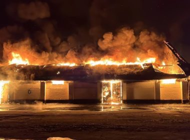 Grain storage on fire in Uman, Cherkasy Oblast, after a Russian drone attack on 1 October 2023. Photo: Telegram/Ihor Taburets