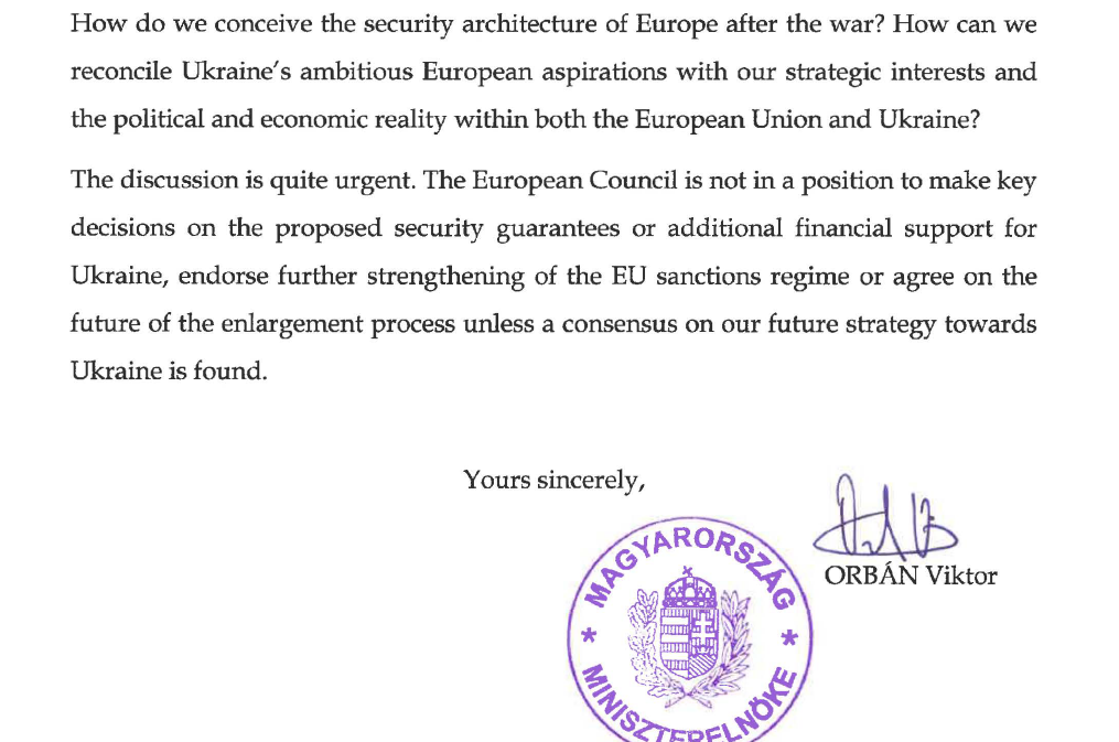 Letter of Hungarian PM Viktor Orban to EU Commission Michel, via European Pravda