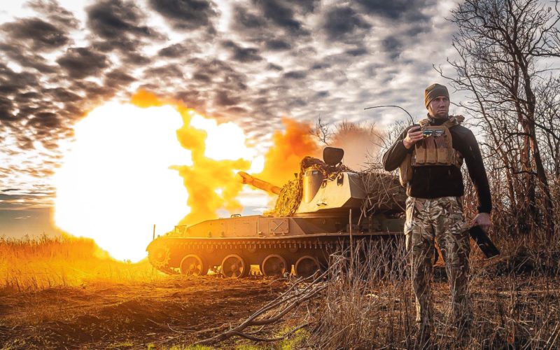 Ukrainian soldiers fire