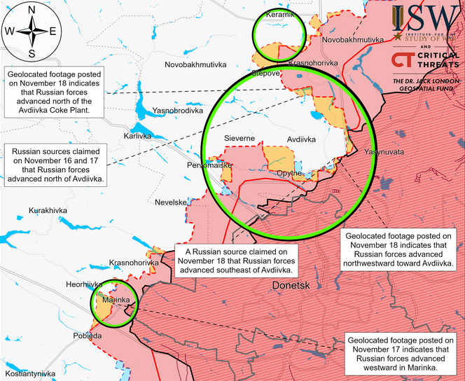 ISW: Ukrainian forces advance in Dnipro’s eastern bank and in the south while Russians advance near Avdiyivka