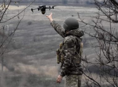 Ukrainian soldier with a drone