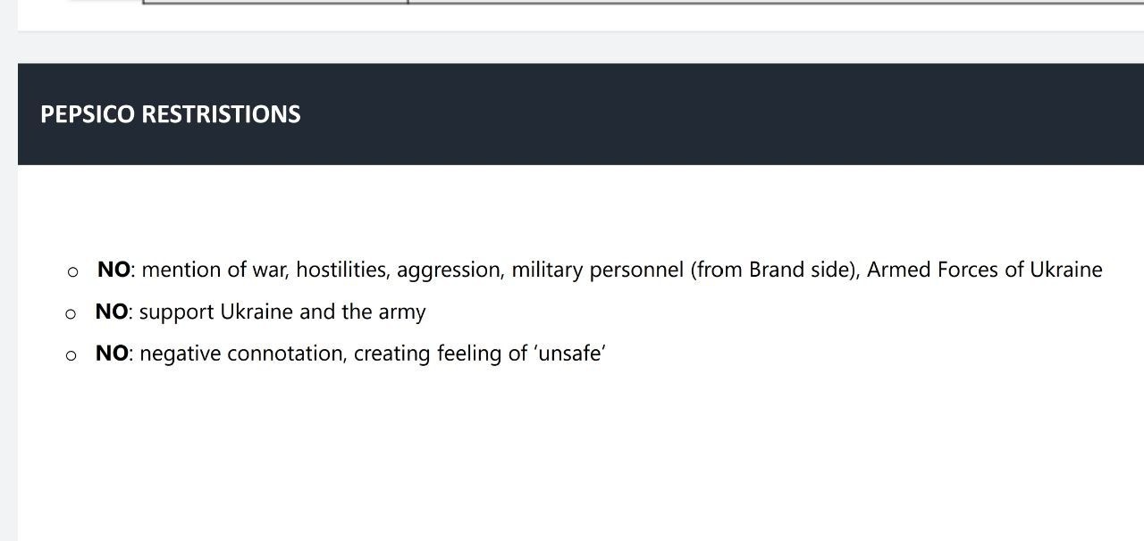 “No support for Ukraine and its army”: PepsiCo restricts mentions of war in its PR?