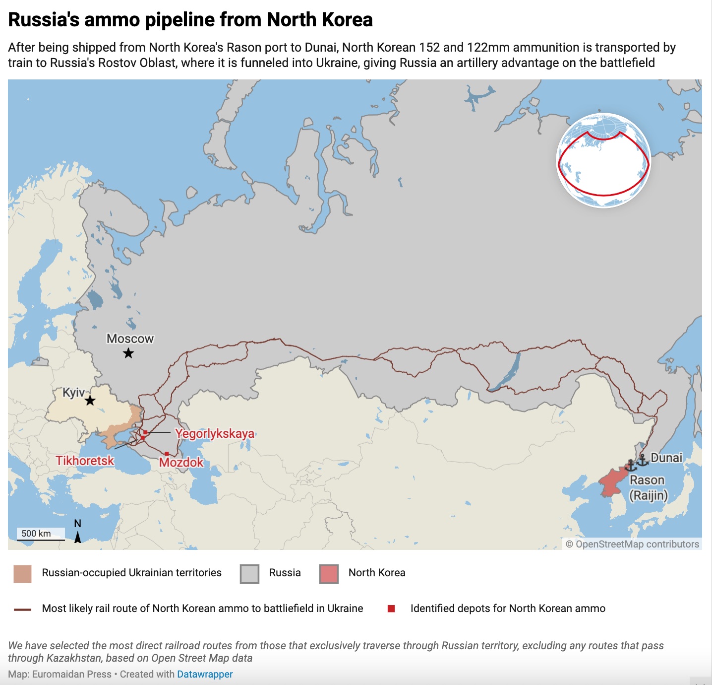 Mapping North Korea's discreet artillery ammunition route to Russia