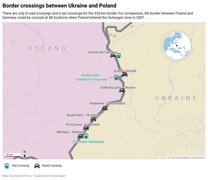 Road Rail border crossings Ukraine Poland