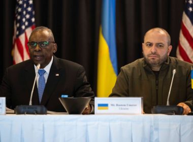 us reaffirms support ukraine's military actions russia shows ukrainian minister defense rustem umerov secretary lloyd austin ukraine contact group meeting ramstein air base germany 19 march 2024 umerov/facebook 420357735_812618177353191_4706806751581680293_n