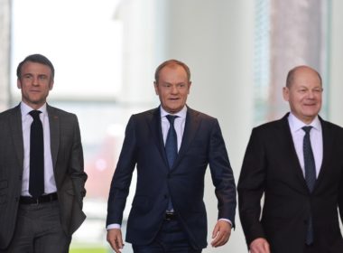 French President Emmanuel Macron, German Chancellor Olaf Scholz and Polish Prime Minister Donald Tusk