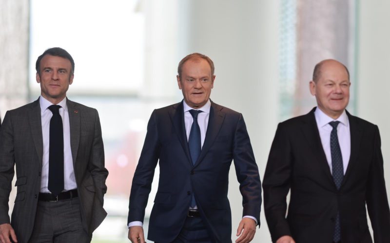 French President Emmanuel Macron, German Chancellor Olaf Scholz and Polish Prime Minister Donald Tusk