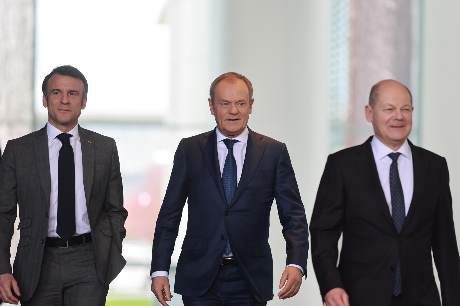 French President Emmanuel Macron, German Chancellor Olaf Scholz and Polish Prime Minister Donald Tusk