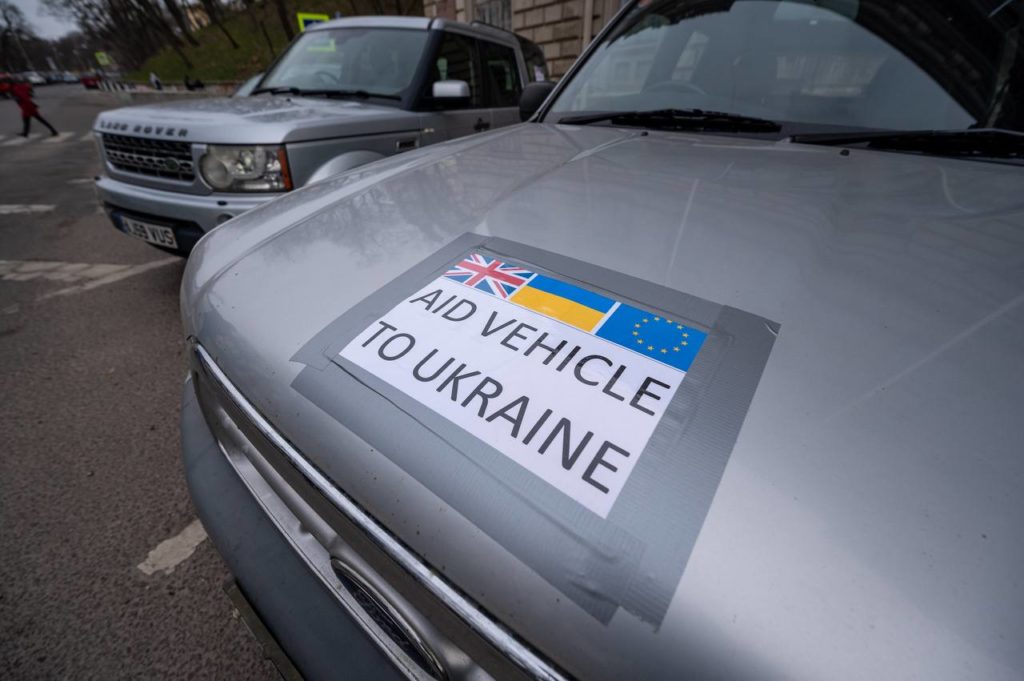 One of the pickup trucks Ukraine received from British farmers