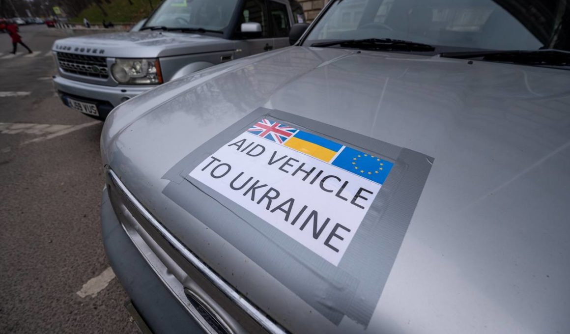 One of the pickup trucks Ukraine received from British farmers