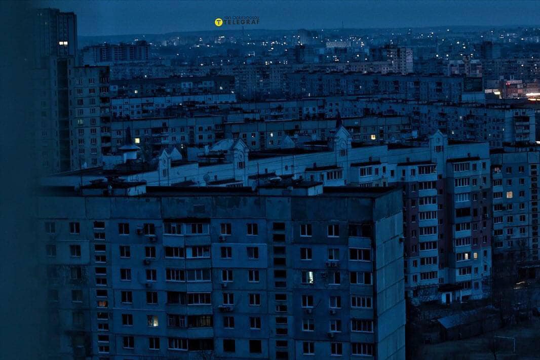 Blackout in Kharkiv after a Russian attack.