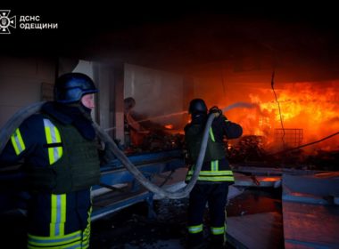 Ukrainian firefighters after Russian attack on Odesa