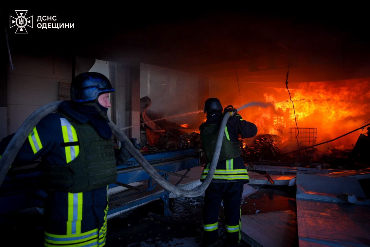 Ukrainian firefighters after Russian attack on Odesa