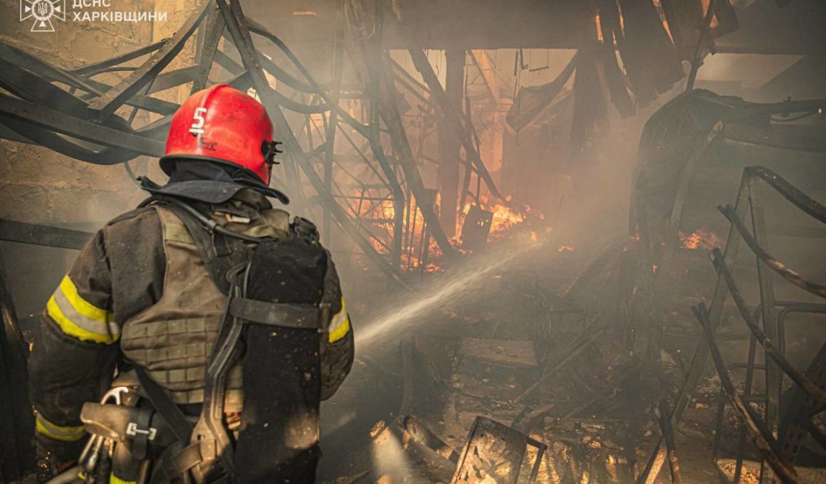 Aftermath of the Russian attack on hypermarket in Kharkiv, Ukraine.