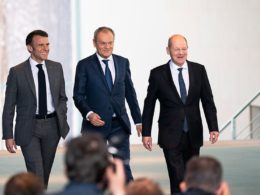 Macron Tusk Scholz in Berlin Weimar triangle