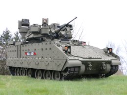 The M2A4E1 Bradley variant at Saco, Maine.
