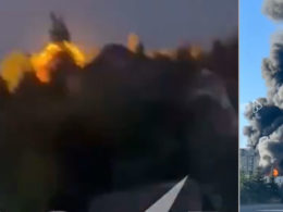 alleged ukrainian drones target occupied crimea oil facilities russias krasnodar krai st petersburg explosion refinery slavyansknakubani fire depot russia 19 may 2024 screenshots from socila media videos explosionsrussiakrasnodarpiter