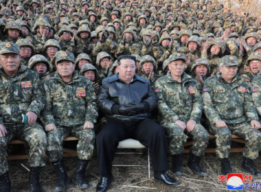 North Korean leader Kim Jong Un at a military operations base in the western region of the country