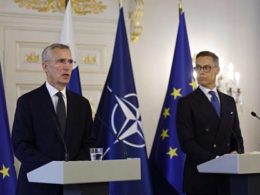 nato chief finnish leader rule out troop deployment ukraine president alexander stubb (r) secretary general jens stoltenberg (l) helsinki 6 june 2024 kalle koponen / helsingin sanomat