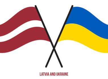 Latvia and Ukraine Flags.
