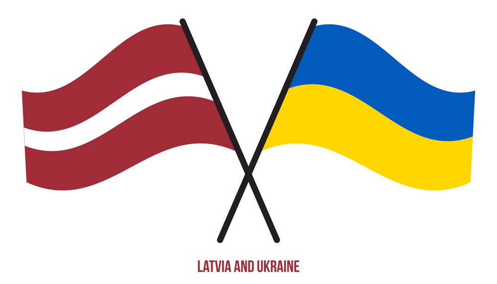 Latvia and Ukraine Flags.