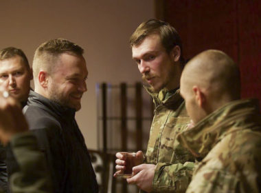 Denys Prokopenko (middle), Lieutenant Colonel of the National Guard of Ukraine and Commander of the 12th Special Forces Brigade Azov. Photo via Eastnews.ua.