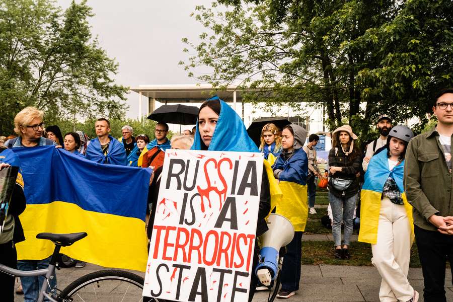 Russia terrorist state rally Ukraine demonstration