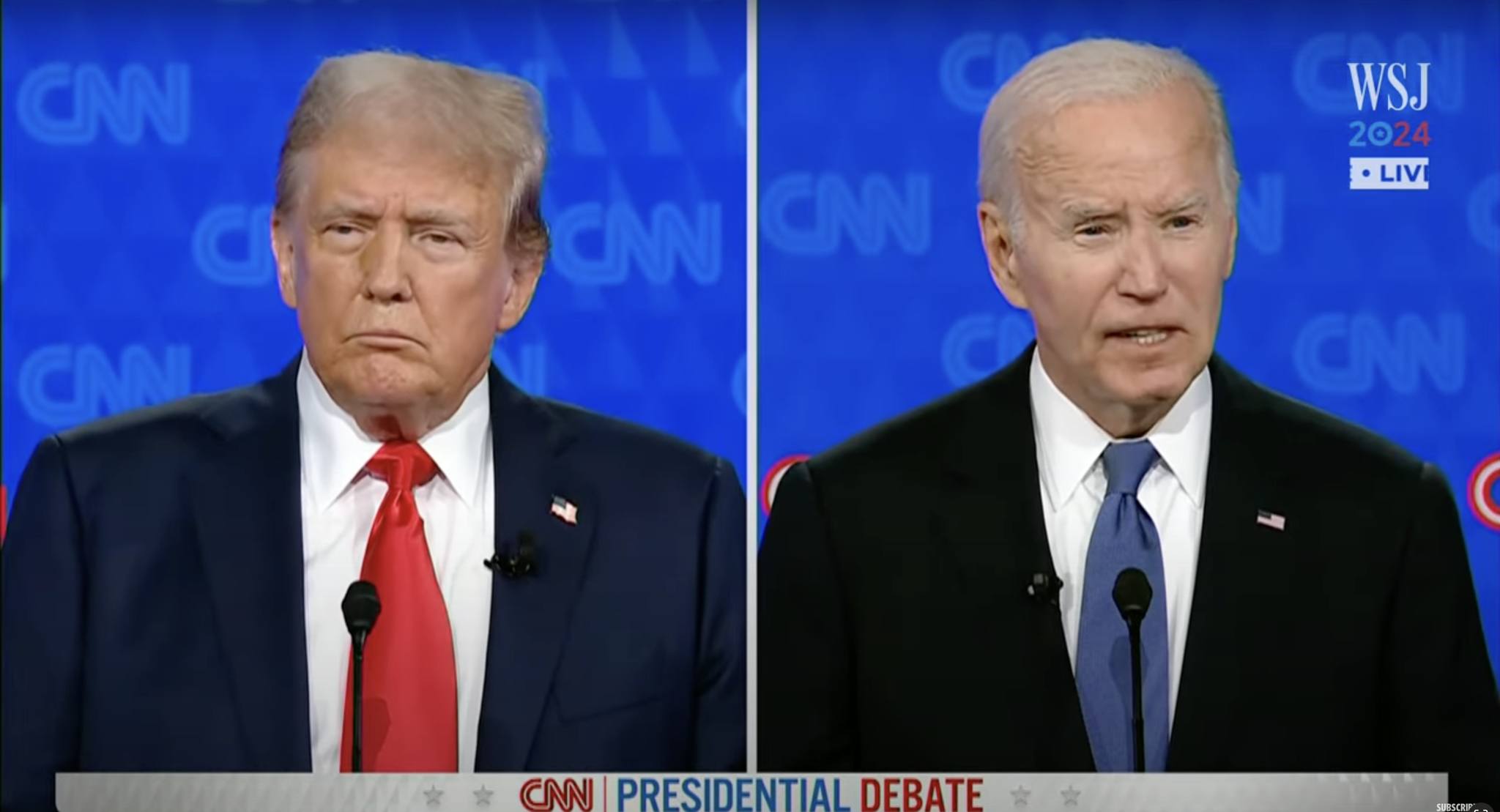 A screenshot from a video Biden and Trump in the First 2024 Presidential Debate