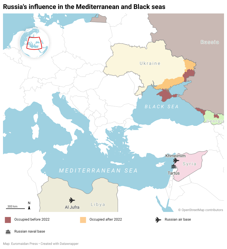 Map occupied territories miltiary bases Russian