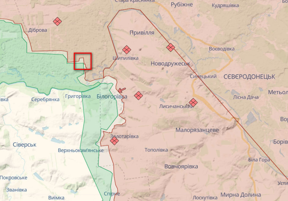 Location of the Serebryansky forest, where Russian forces gave up their positions as a result of Ukrainian pressure. Image: DeepState.