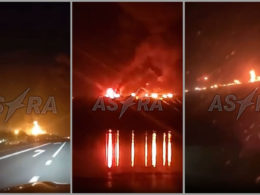 ukraine targets two russian oil refineries depot nighttime attack blaze novoshakhtinsk refinery overnight 6 june 2024 screenshots telegram/astra fire-at-novoshakhtinsk-oil-refinery-krasnodar-krai