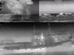 ukrainian naval drones sink russian navy's tugboat after breaching explosion possibly made breach boom moments before struck drone lake panske northwestern crimea screenshots hur saturn-class-tugboat-attacked-by-magura-v5